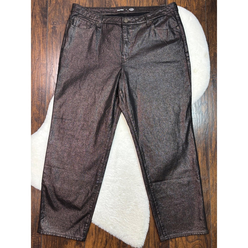 Old Navy OG Loose Jeans 18 Metallic Bronze Black High Rise Sparkle Women